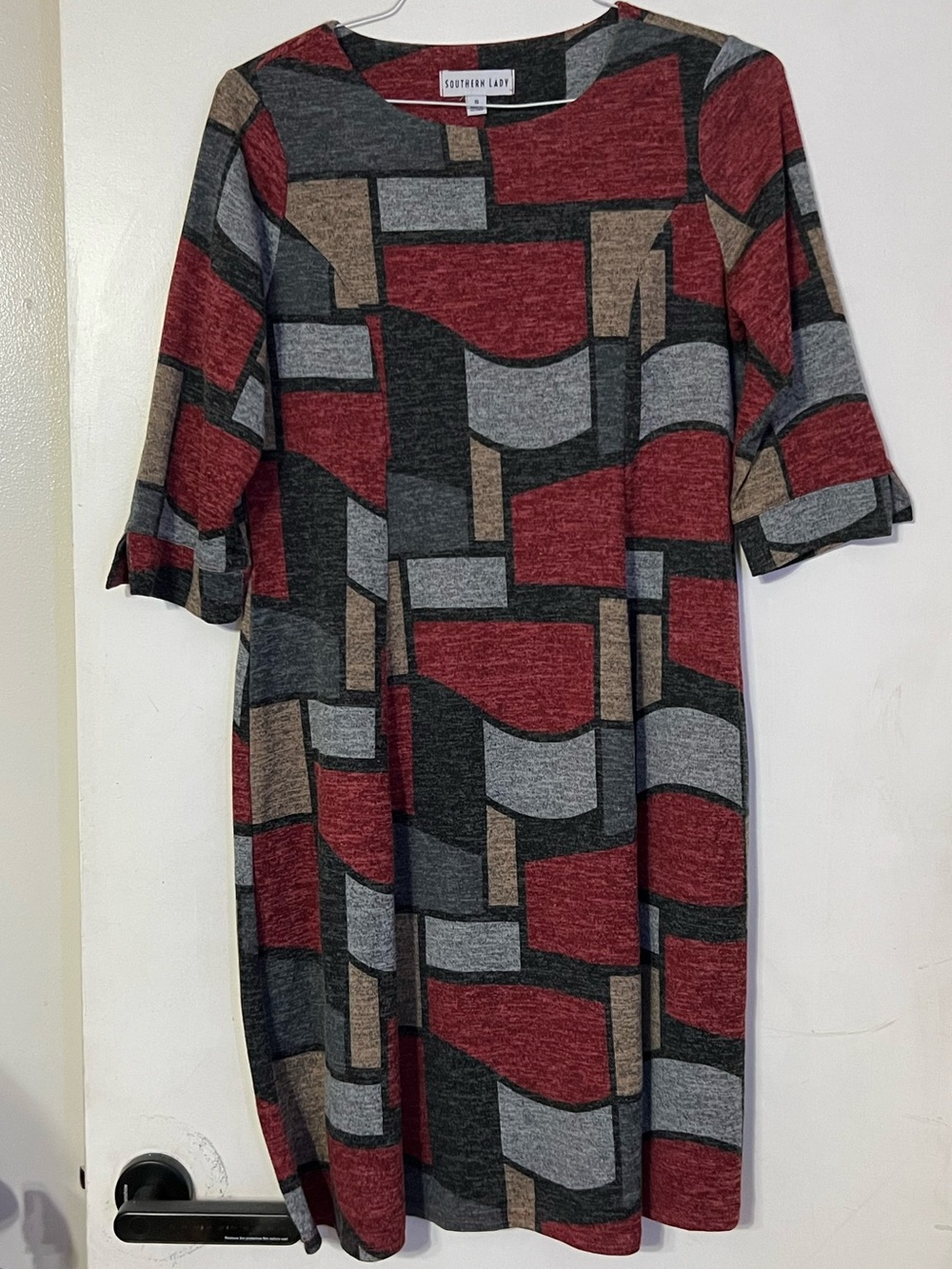 Southern Lady Red, Gray & Brown Geometric Midi Dress